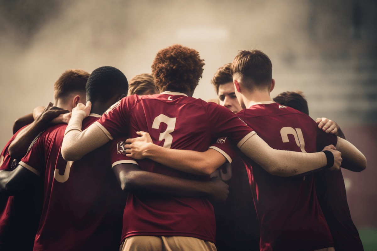 Joueurs regroupés avant un match local